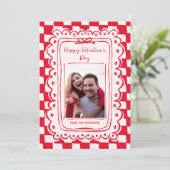 Red Pink Hand Drawn Bow Frame Photo Valentines Day シーズンカード (スタンド正面)