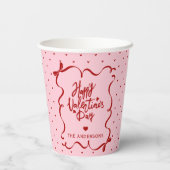 Red Pink Hand Drawn Bow Happy Valentine's Day 紙コップ (裏面)