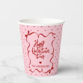 Red Pink Hand Drawn Bow Happy Valentine's Day 紙コップ (正面)