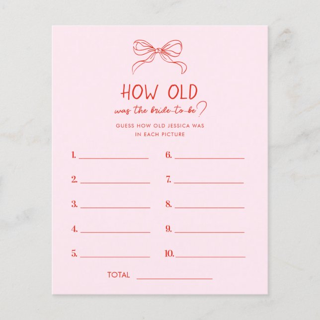 Red Pink Hand Drawn Bow How Old Was the Bride Game (正面)