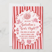Red Pink Hand Drawn Galentine's Girls Night Party 招待状 (正面)