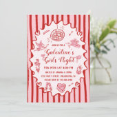 Red Pink Hand Drawn Galentine's Girls Night Party 招待状 (スタンド正面)