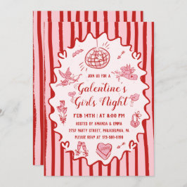 Red Pink Hand Drawn Galentine's Girls Night Party 招待状