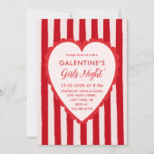 Red Pink Hand Drawn Galentine's Girls Night Party 招待状 (正面)