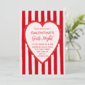 Red Pink Hand Drawn Galentine's Girls Night Party 招待状 (スタンド正面)