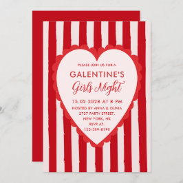 Red Pink Hand Drawn Galentine's Girls Night Party 招待状