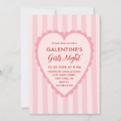 Red Pink Hand Drawn Galentine's Girls Night  Party 招待状 (正面)