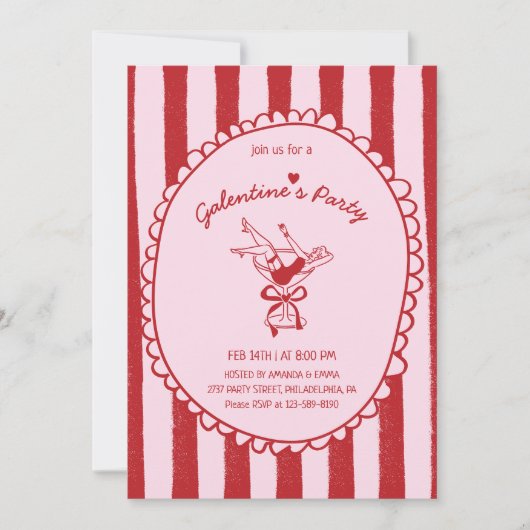 Red Pink Hand Drawn Galentine's Party 招待状 (正面)