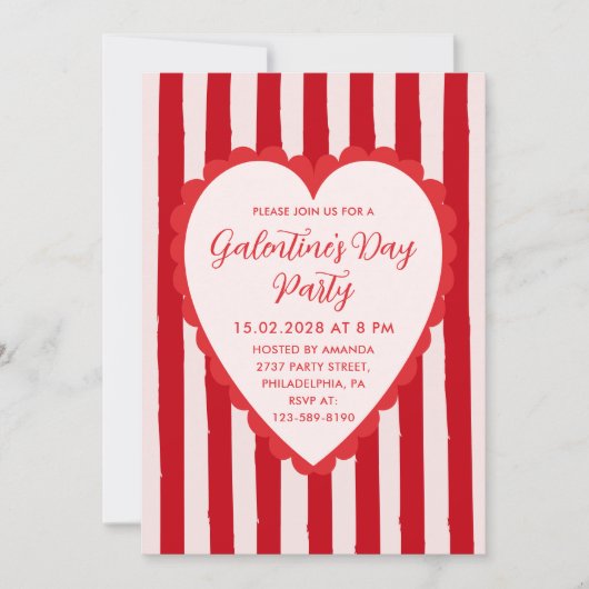 Red Pink Hand Drawn Heart Frame Galentine's Party 招待状 (正面)