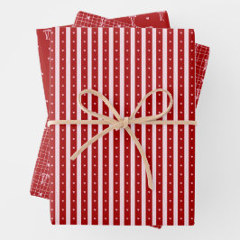 Red Pink Hand Drawn Hearts Bows Valentine’s Day ラッピングペーパーシート