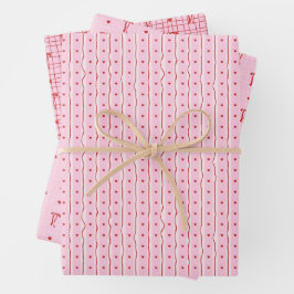 Red Pink Hand Drawn Hearts Bows Valentine’s Day Wr ラッピングペーパーシート