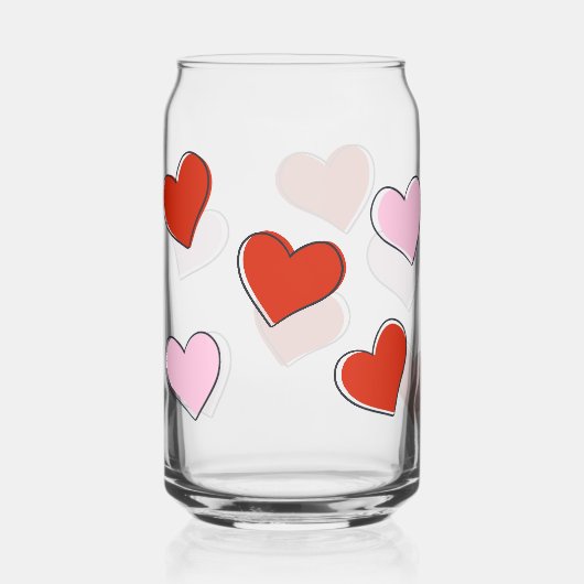 Red & Pink Hand Drawn Hearts Can Glass ガラス缶 (正面)