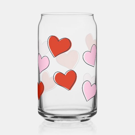 Red & Pink Hand Drawn Hearts Can Glass ガラス缶 (裏面)
