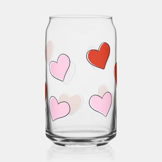 Red & Pink Hand Drawn Hearts Can Glass ガラス缶 (右)