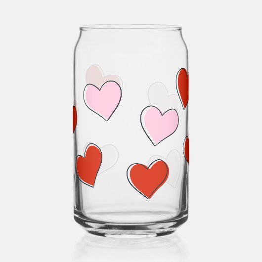 Red & Pink Hand Drawn Hearts Can Glass ガラス缶 (左)