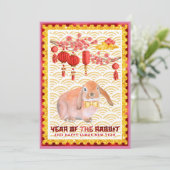 Red Pink Happy Lunar New Year of the Rabbit写真 シーズンカード (スタンド正面)