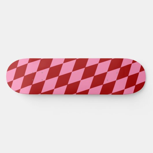 Red Pink Harlequin Checkered Design  スケートボード (横)