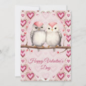 Red Pink Heart Birds  Happy Valentines Day シーズンカード (正面)