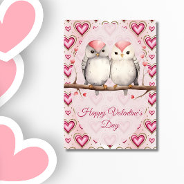 Red Pink Heart Birds  Happy Valentines Day シーズンカード