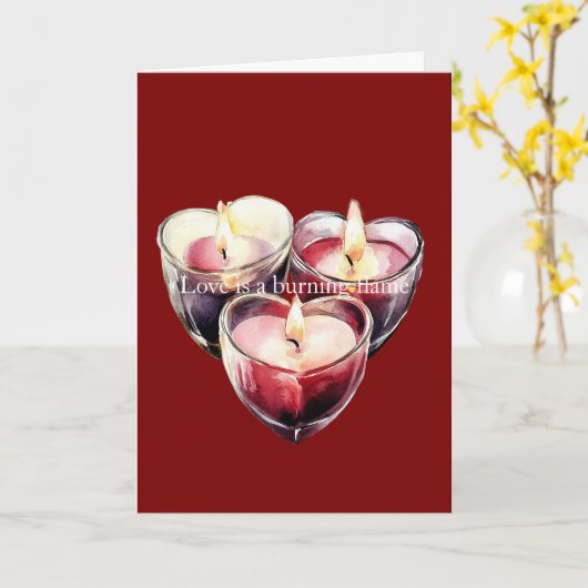 Red Pink Heart Candles Love is a flame カード (黄色い花)
