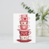 Red Pink Heart Mugs Valentine`s Day Card ポストカード (スタンド正面)