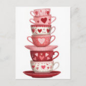 Red Pink Heart Mugs Valentine`s Day Card ポストカード (正面)