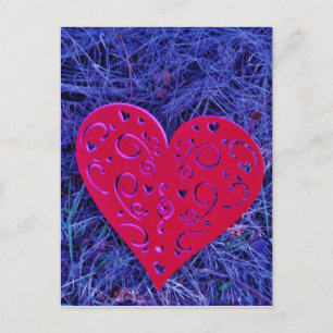 Red Pink heart on purple grass. ポストカード