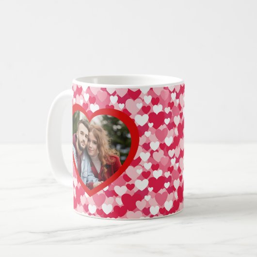 Red & Pink Heart Pattern Two Photo Personalized  コーヒーマグカップ (正面左)