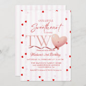 Red Pink Heart Valentine's Day Sweetheart Birthday 招待状 (正面/裏面)