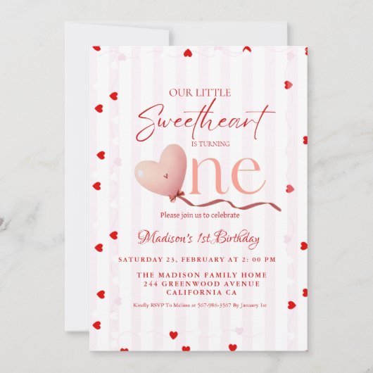 Red Pink Heart Valentine's Day Sweetheart Birthday 招待状 (正面)