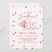 Red Pink Heart Valentine's Day Sweetheart Birthday 招待状 (正面/裏面)