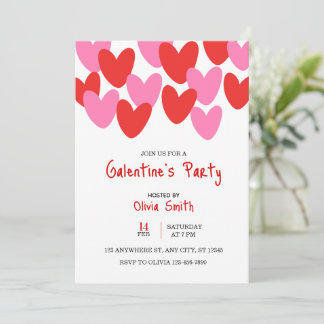 red pink hearts Galentine’s Day invitation, hearts 招待状