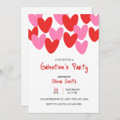 red pink hearts Galentine’s Day invitation, hearts 招待状 (正面/裏面)