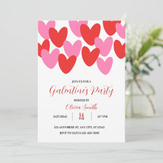 RED PINK HEARTS GALENTINES DAY PARTY INVITATION 招待状
