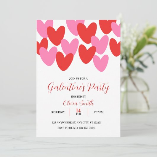 RED PINK HEARTS GALENTINES DAY PARTY INVITATION 招待状 (スタンド正面)