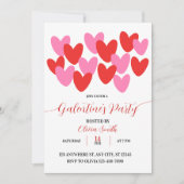 RED PINK HEARTS GALENTINES DAY PARTY INVITATION 招待状 (正面)