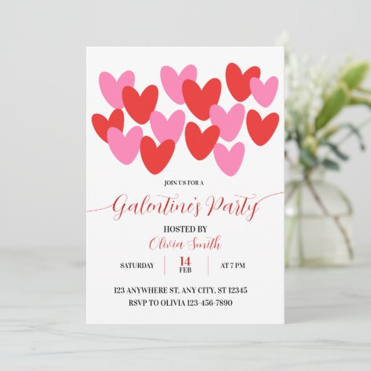 RED PINK HEARTS GALENTINES DAY PARTY INVITATION 招待状 (スタンド正面)