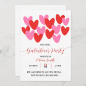 RED PINK HEARTS GALENTINES DAY PARTY INVITATION 招待状 (正面/裏面)