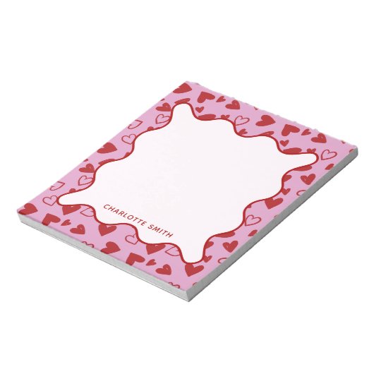 Red Pink Hearts Pattern Valentine Gift Notepad ノートパッド (回転)