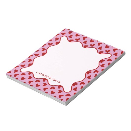 Red Pink Hearts Pattern Valentine Gift Notepad ノートパッド (回転)