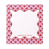 Red Pink Hearts Pattern Valentine Gift Notepad ノートパッド (正面)