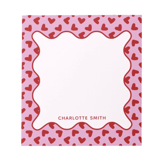Red Pink Hearts Pattern Valentine Gift Notepad ノートパッド (正面)