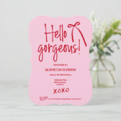 Red Pink Hello Gorgeous リボン ドゥードゥル Galentine's デー 招待状 (スタンド正面)