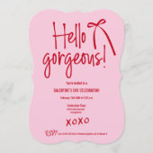 Red Pink Hello Gorgeous リボン ドゥードゥル Galentine's デー 招待状 (正面)