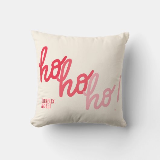 Red Pink Hohoho Joyeux Noel Typography Funny クッション (正面)