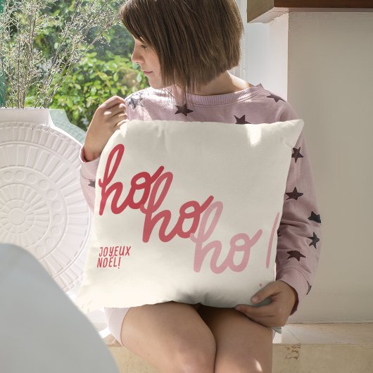 Red Pink Hohoho Joyeux Noel Typography Funny クッション