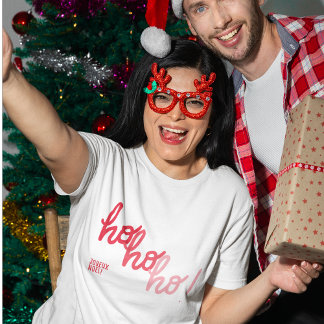 Red Pink Hohoho Joyeux Noel Typography Funny Tシャツ