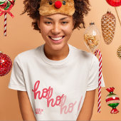 Red Pink Hohoho Joyeux Noel Typography Funny Tシャツ