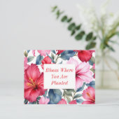 Red Pink Inspirational Quote Floral  ポストカード (スタンド正面)