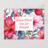 Red Pink Inspirational Quote Floral  ポストカード (正面)